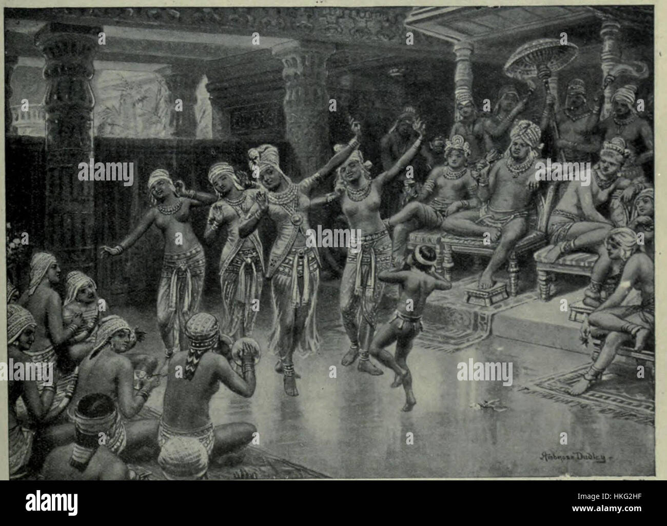 Questa opera raffigura l'antico re indiano Gautamiputra Shatkarni che celebra la sua vittoria su Nahappan, un satrapo di Gujarata. Shatkarni, un sovrano della dinastia Satavahana, è mostrato in un momento di trionfo, sottolineando il significato della sua vittoria nella storia politica e militare della regione. Foto Stock