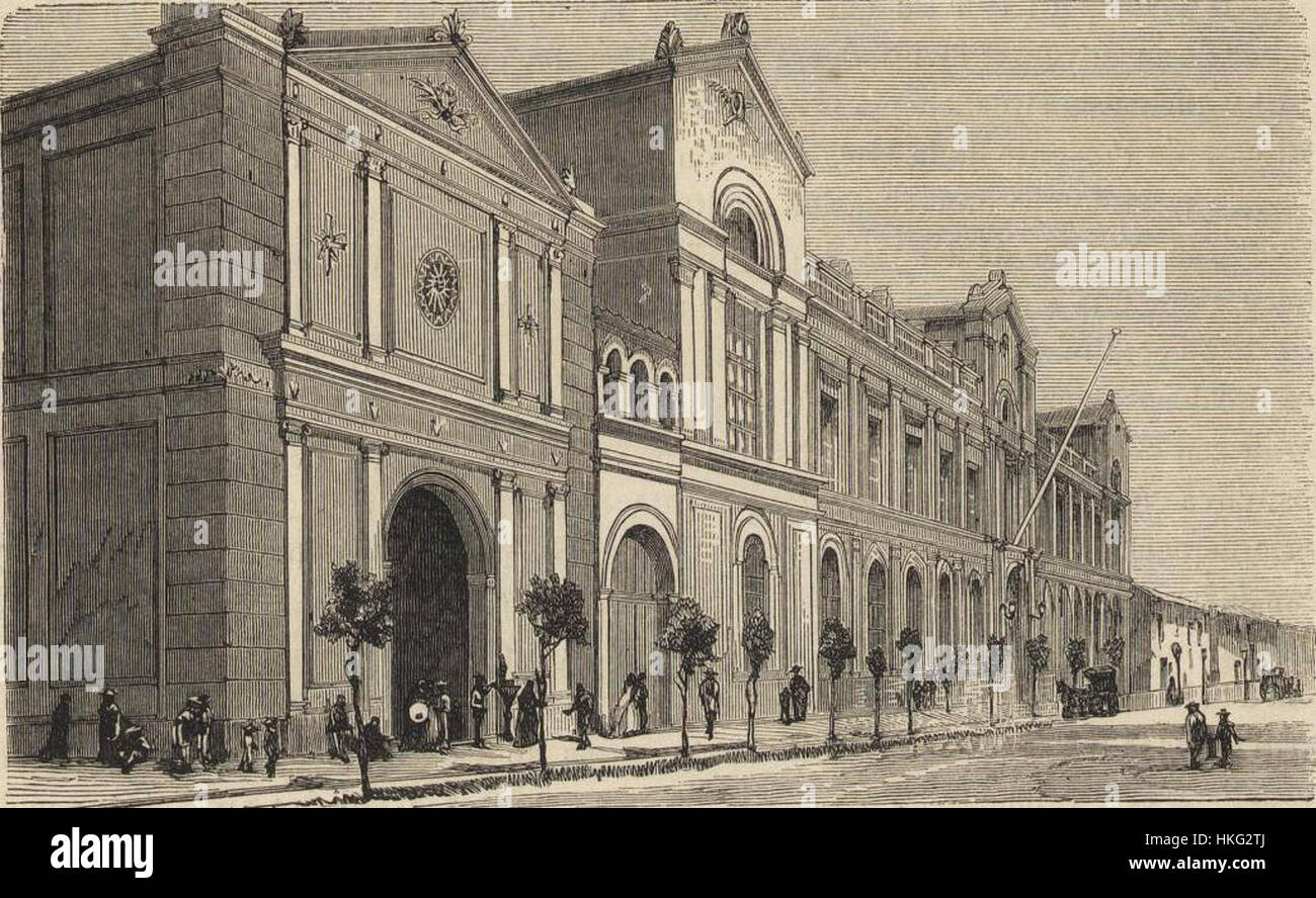 L'opera d'arte "U de Chile 1872" è un pezzo storico che rappresenta l'università cilena, che riflette un momento chiave nella storia della nazione. Il dipinto cattura l'essenza della società cilena del XIX secolo. Foto Stock