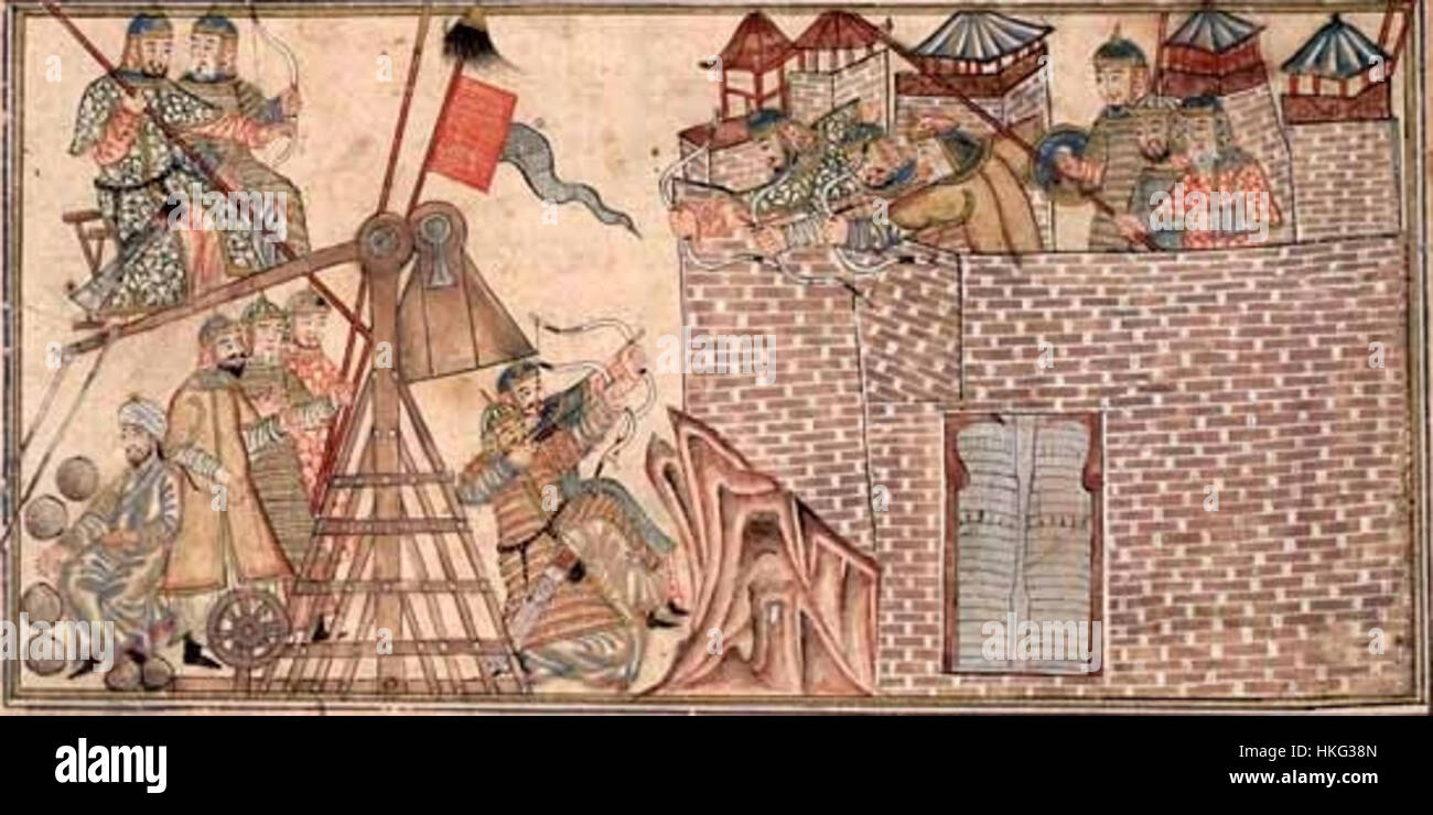 Questo dipinto storico raffigura la campagna militare di Mahmud ibn Sebuktegin, che guidò un attacco alla fortezza di Zarang. L'opera d'arte cattura la forza e la strategia coinvolte in questo momento chiave della sua carriera militare durante l'Impero Ghaznavide. Foto Stock