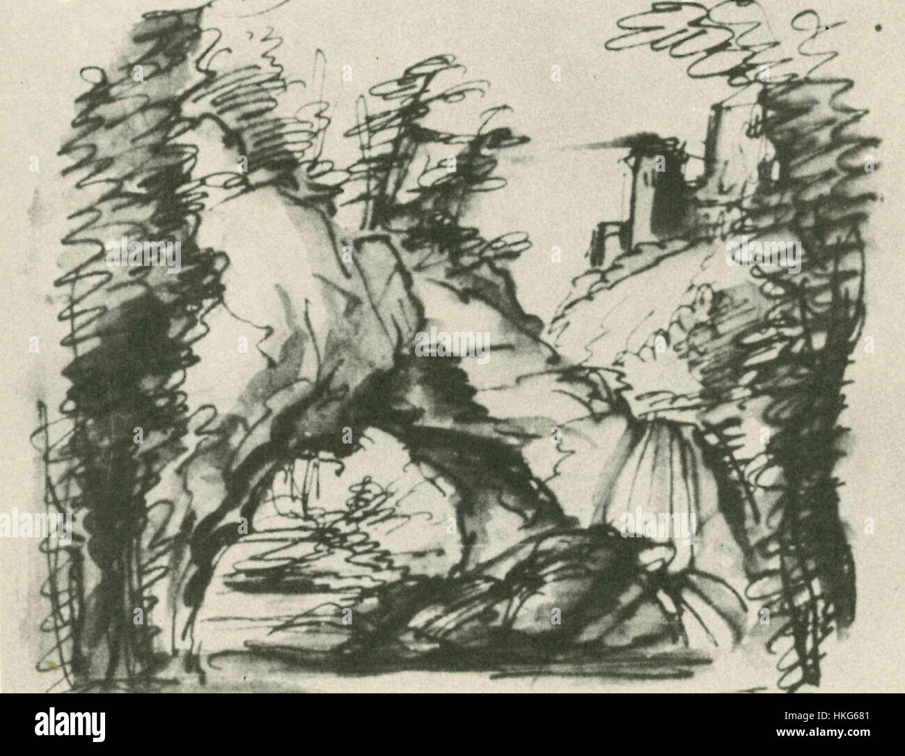 Questo scenografo, creato da Filippo Juvarra per "Tetide in Sciro atto i, 1", riflette la collaborazione artistica tra Juvarra e Domenico Scarlatti. Il design illustra l'influenza dello stile barocco sulle produzioni teatrali del periodo. Foto Stock