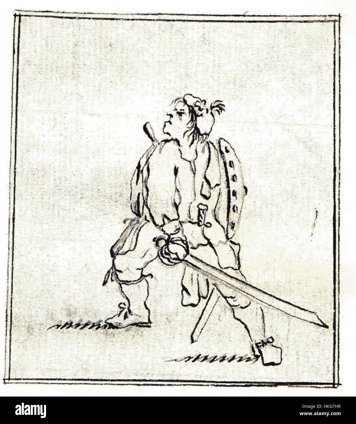 Un disegno della collezione Penicuik, che mostra un paesaggio del XIX secolo, con dettagliati studi sulla natura ed elementi architettonici che catturano l'essenza del periodo. Foto Stock