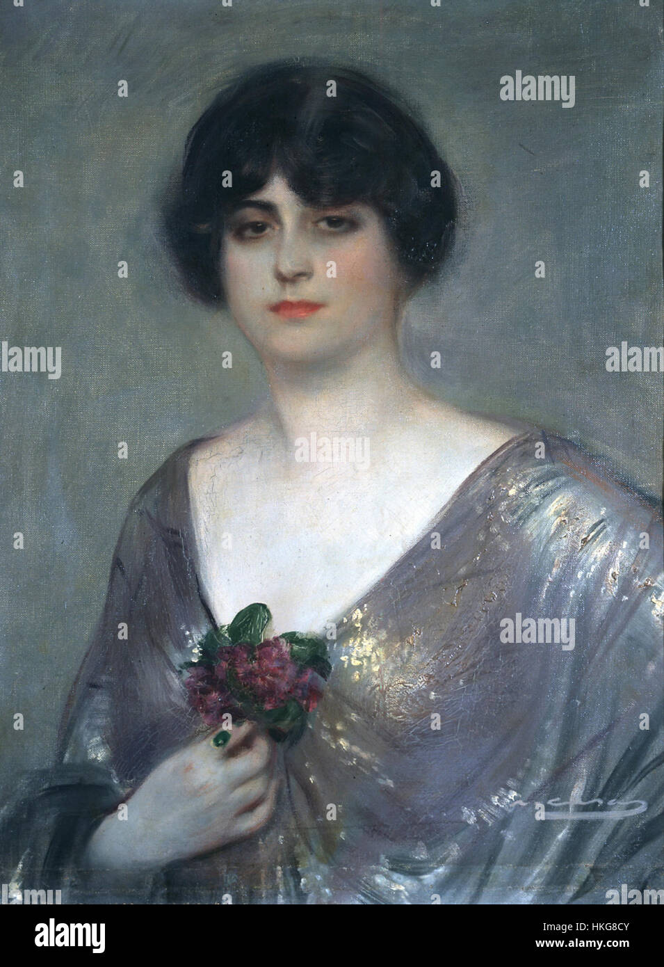 Un dipinto di Ramon Casas intitolato "Violette", che mostra il suo stile caratteristico, mescolando tecniche moderniste con dettagli raffinati e una particolare attenzione alla ritrattistica. Questa opera riflette sia l'innovazione artistica che le influenze classiche. Foto Stock Un dipinto di Ramon Casas intitolato "Violette", che mostra il suo stile caratteristico, mescolando tecniche moderniste con dettagli raffinati e una particolare attenzione alla ritrattistica. Questa opera riflette sia l'innovazione artistica che le influenze classiche. Foto Stock