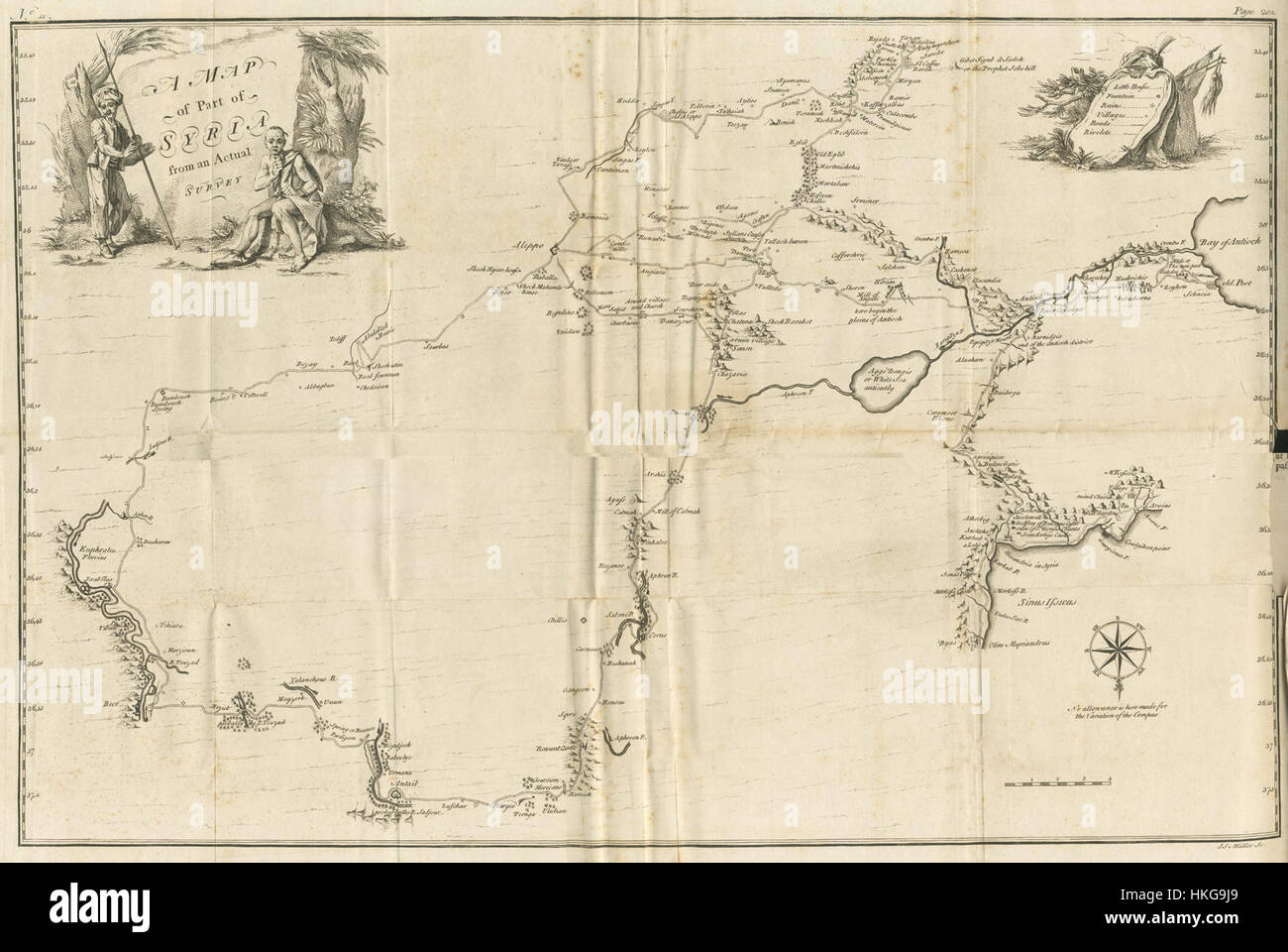 Una mappa di parte della Siria da un indagine reale Drummond Alexander 1754 Foto Stock