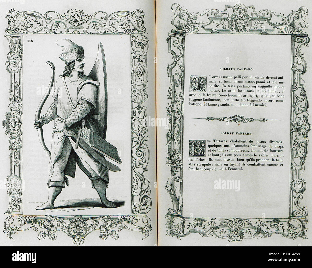 Questo dipinto di Vecellio Cesare, datato 1860, ritrae un soldato dell'esercito italiano, illustrando lo stile militare e l'identità del periodo. L'opera d'arte cattura l'abbigliamento storico e la statura del soggetto, riflettendo la cultura militare del XIX secolo. Foto Stock