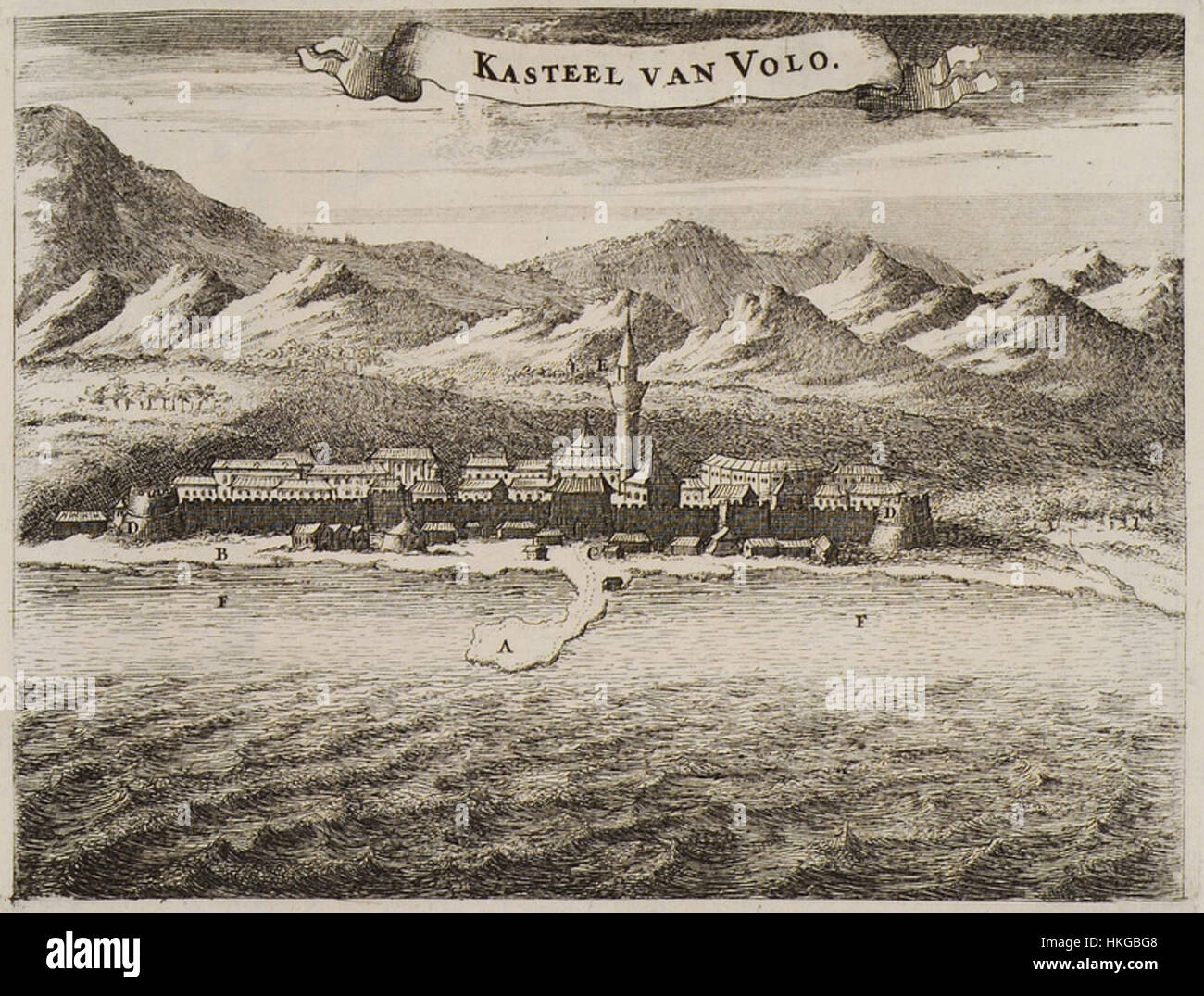 Questo dipinto del 1688 di Olfert Dapper raffigura il Kasteel van volo, un castello nei Paesi Bassi, che mostra la grandezza e lo stile architettonico del periodo. Foto Stock