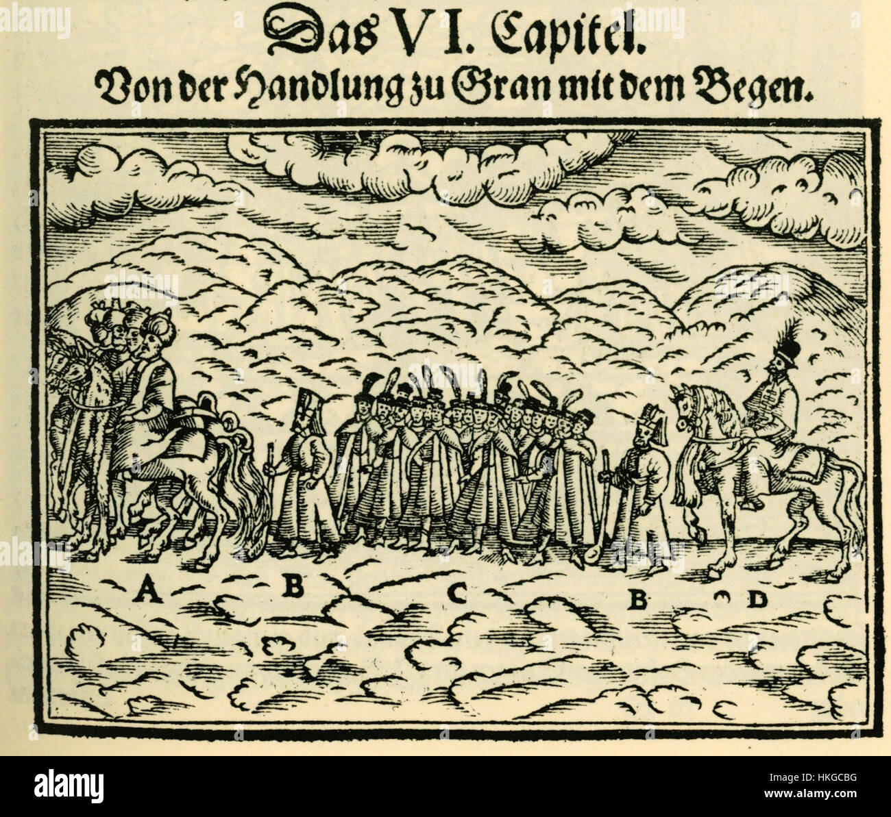 Il tedesco della missione diplomatica set off a Istanbul accompagnato da un gruppo di Janissaries Schweigger Salomon 1608 Foto Stock