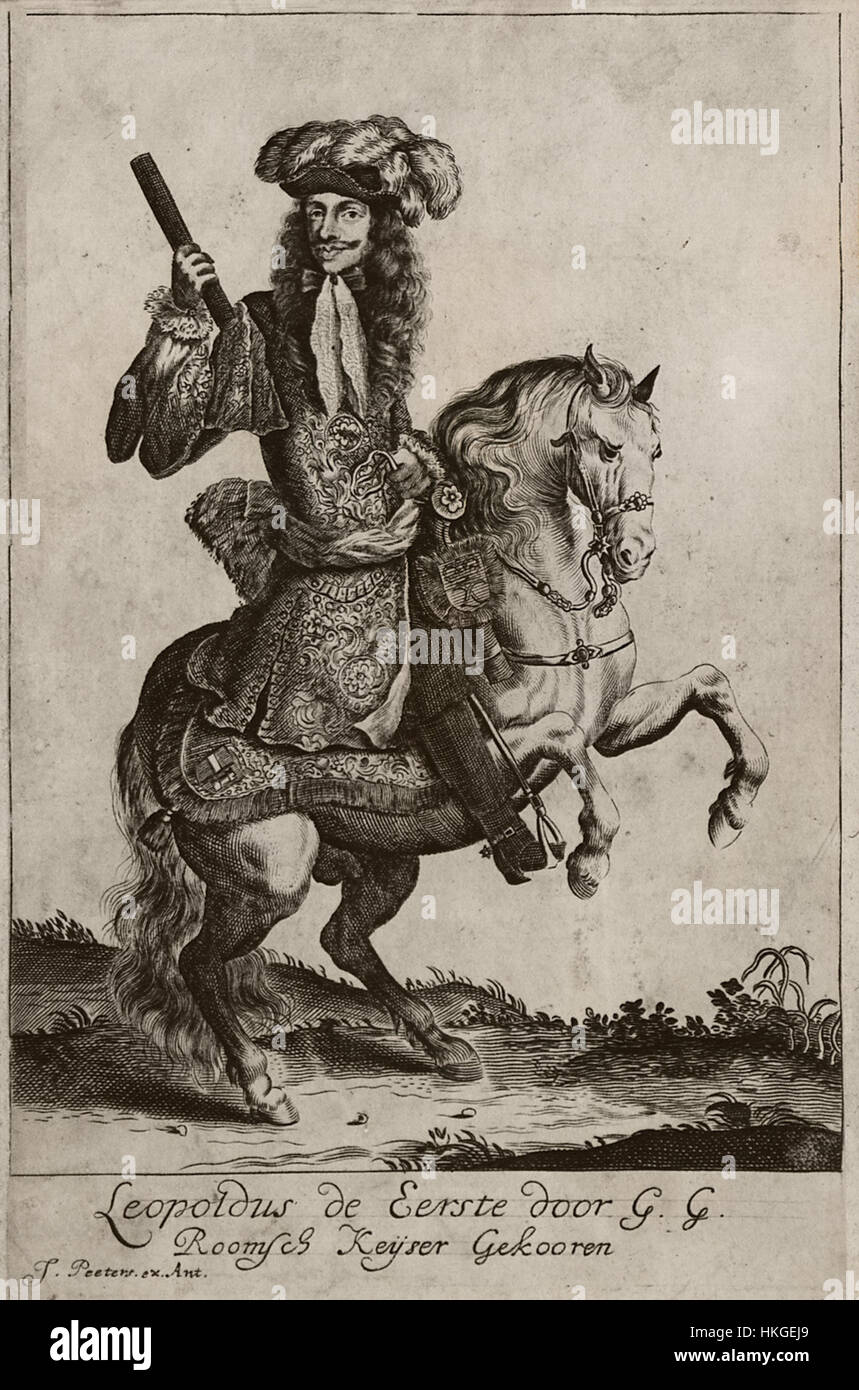 Questo ritratto del 1686 di Leopoldo i, imperatore del Sacro Romano Impero, mette in evidenza la sua presenza regale e l'abbigliamento militare. Il dipinto riflette l'abilità dell'artista nel ritrarre sia la grandezza che l'autorità dei monarchi durante il periodo barocco. Foto Stock