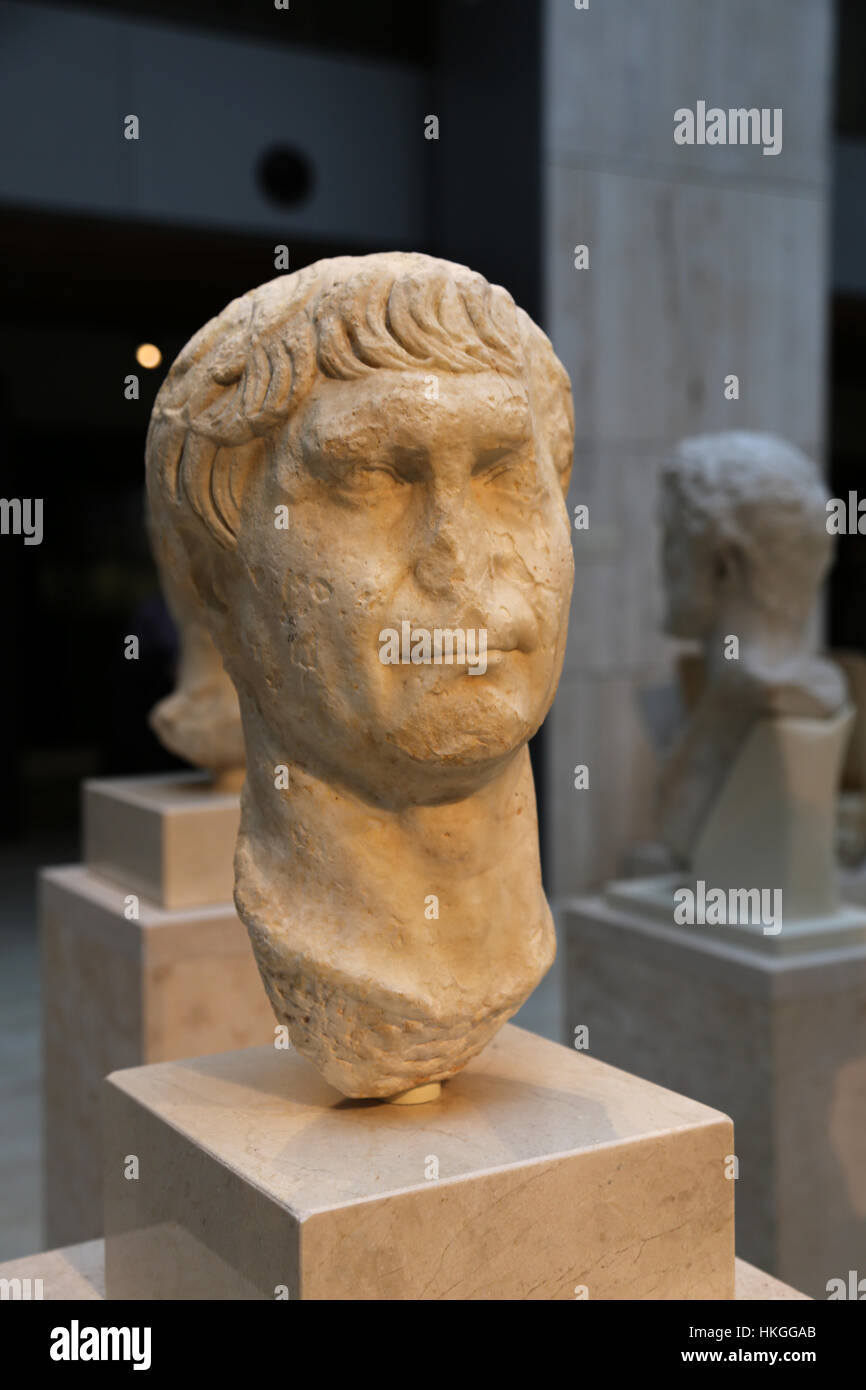 Traiano. Imperatore Romano dal 98 al 117 D.C. Il marmo. Inizi II secolo. Busto. Spagna. Foto Stock