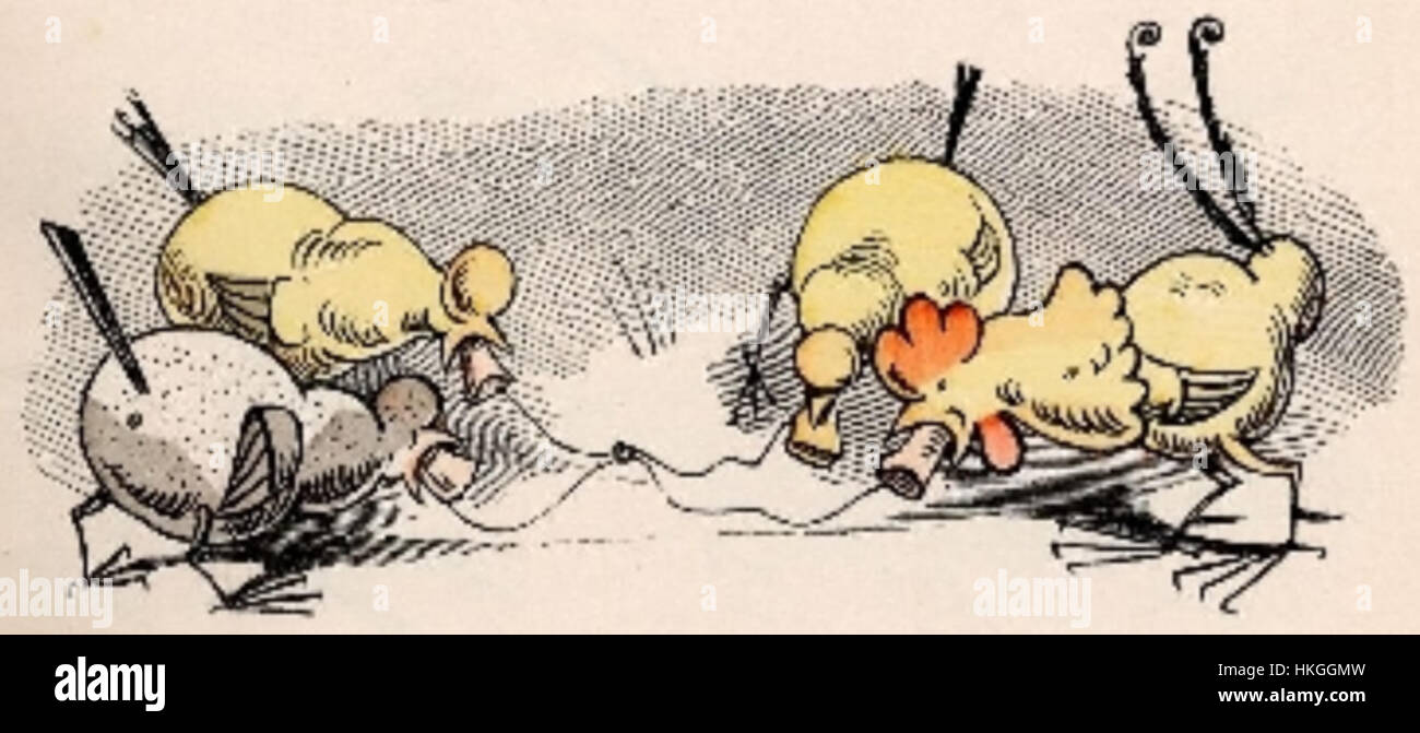 "Max und Moritz Tinto 6" è un'illustrazione stravagante della famosa storia umoristica tedesca di Wilhelm Busch. L'opera presenta il duo malizioso, Max e Moritz, in un ambiente giocoso e satirico, mettendo in risalto i loro scherzi con un'arte vivida e dettagliata. Foto Stock