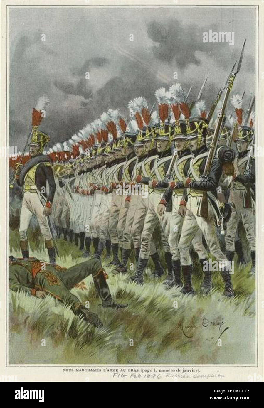 Il dipinto illustra l'attacco francese alla Russia nel 1812, catturando un momento di conflitto militare durante le guerre napoleoniche. Mette in evidenza l'intensità della battaglia. Foto Stock
