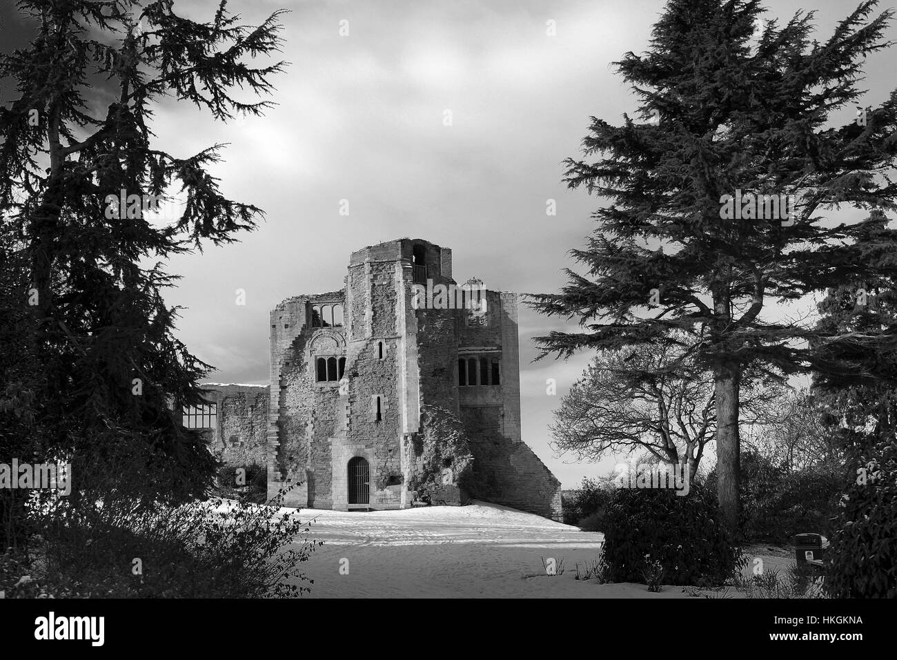 In inverno la neve, Newark Castle, Newark on Trent, Nottinghamshire, Gran Bretagna, Regno Unito Foto Stock