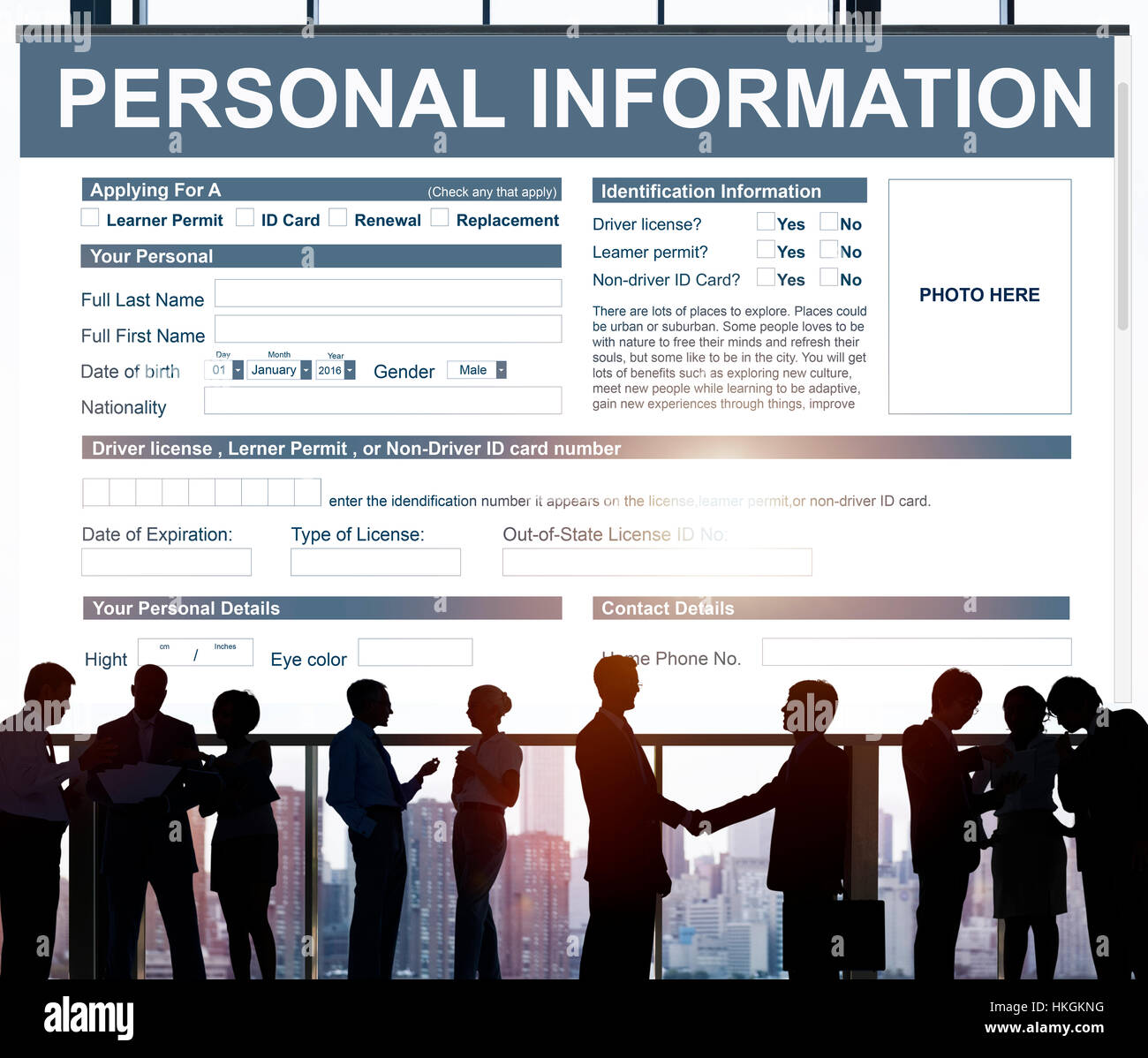 Informazioni personali Appilcation identità concetto privato Foto Stock