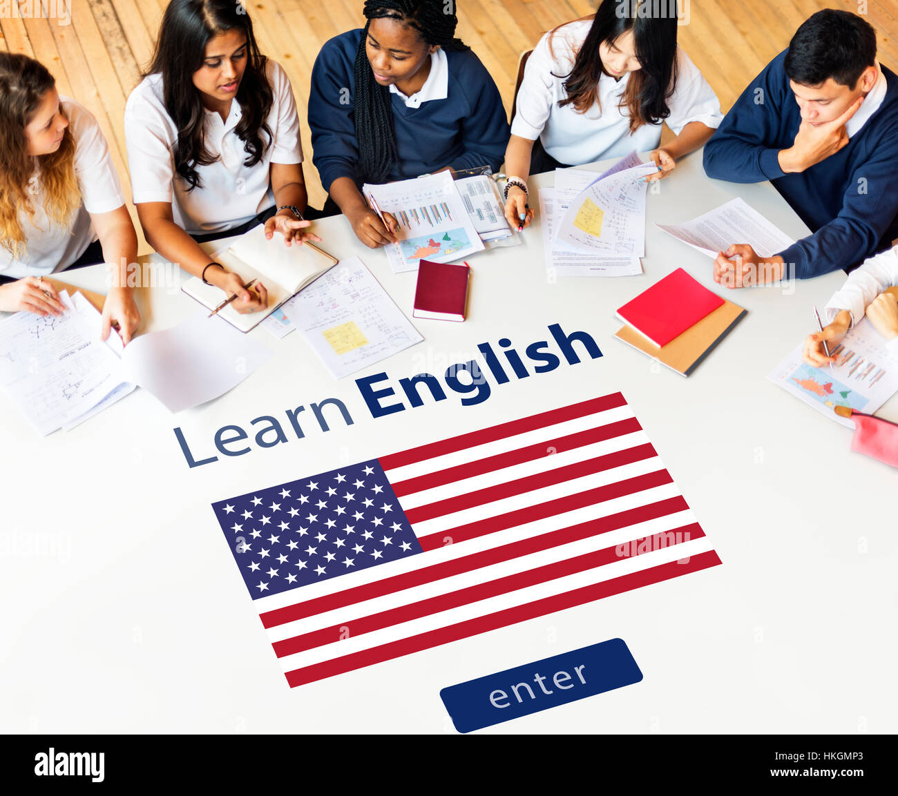 Imparare la lingua inglese Online il concetto di istruzione Foto Stock