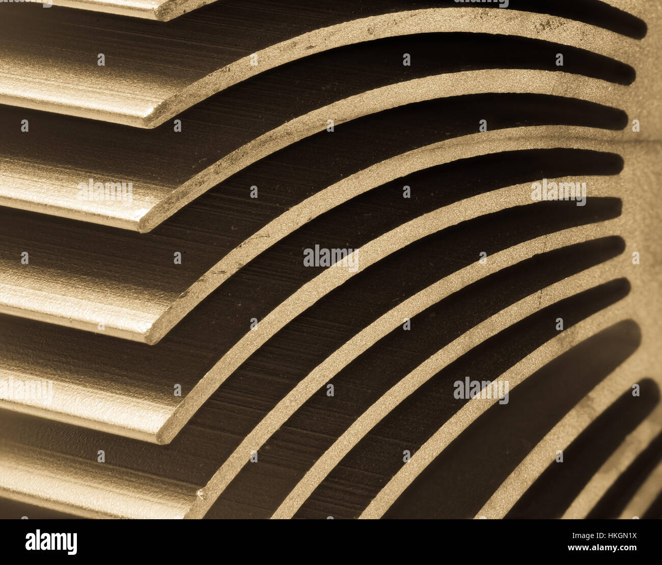 Abstract macro con il dettaglio di un dissipatore di calore metallico Foto Stock