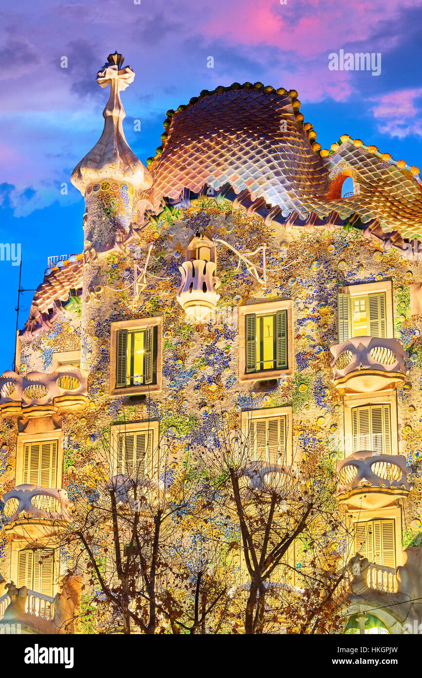 Casa Batllo house design di Antonio Gaudi, Barcellona, in Catalogna, Spagna Foto Stock