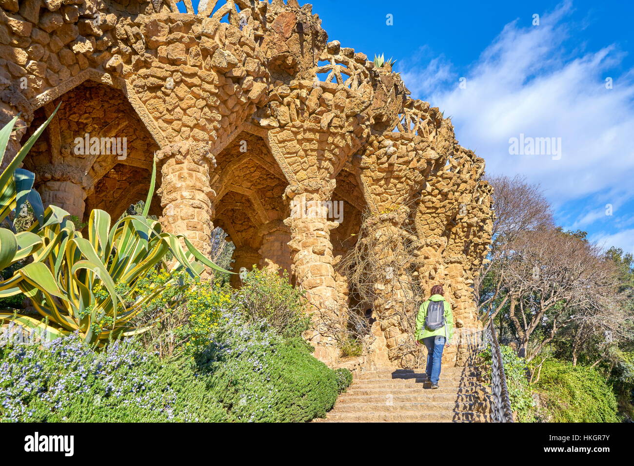 Parco Guell di Antoni Gaudi, Barcellona, in Catalogna, Spagna Foto Stock