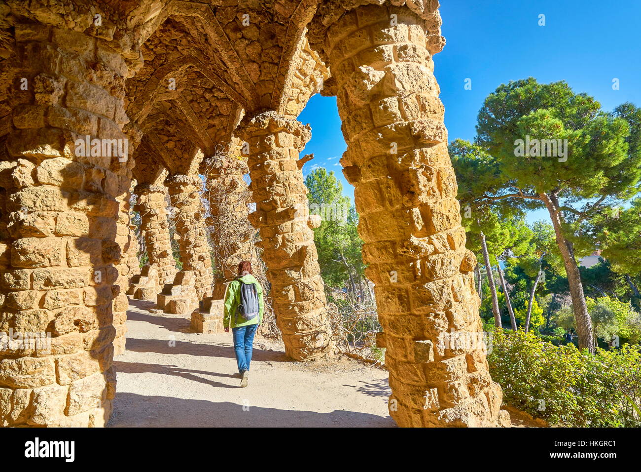 Parco Guell di Antoni Gaudi, Barcellona, in Catalogna, Spagna Foto Stock