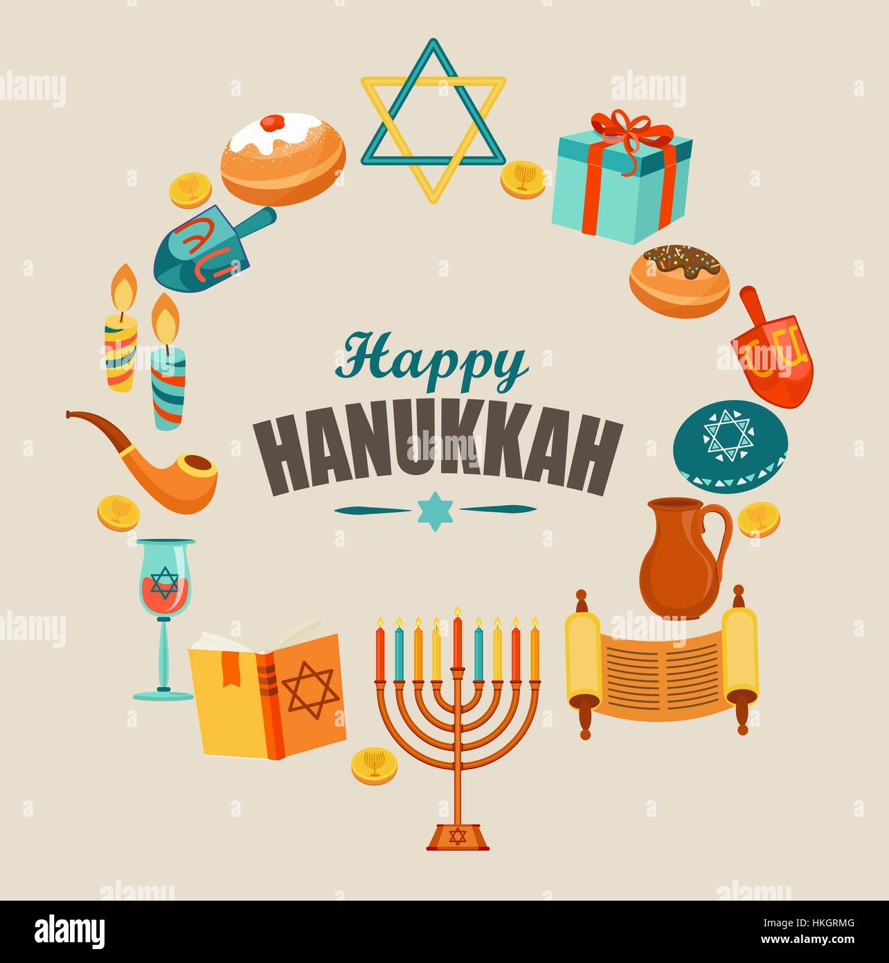 Happy Hanukkah modello di scheda o un banner o un volantino. Illustrazione Vettoriale