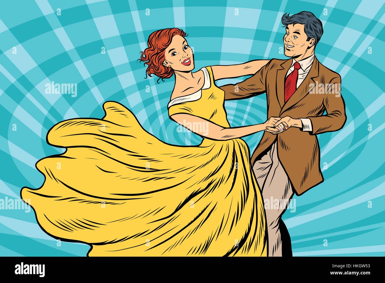 Prom, giovane ragazzo e una ragazza danza Illustrazione Vettoriale
