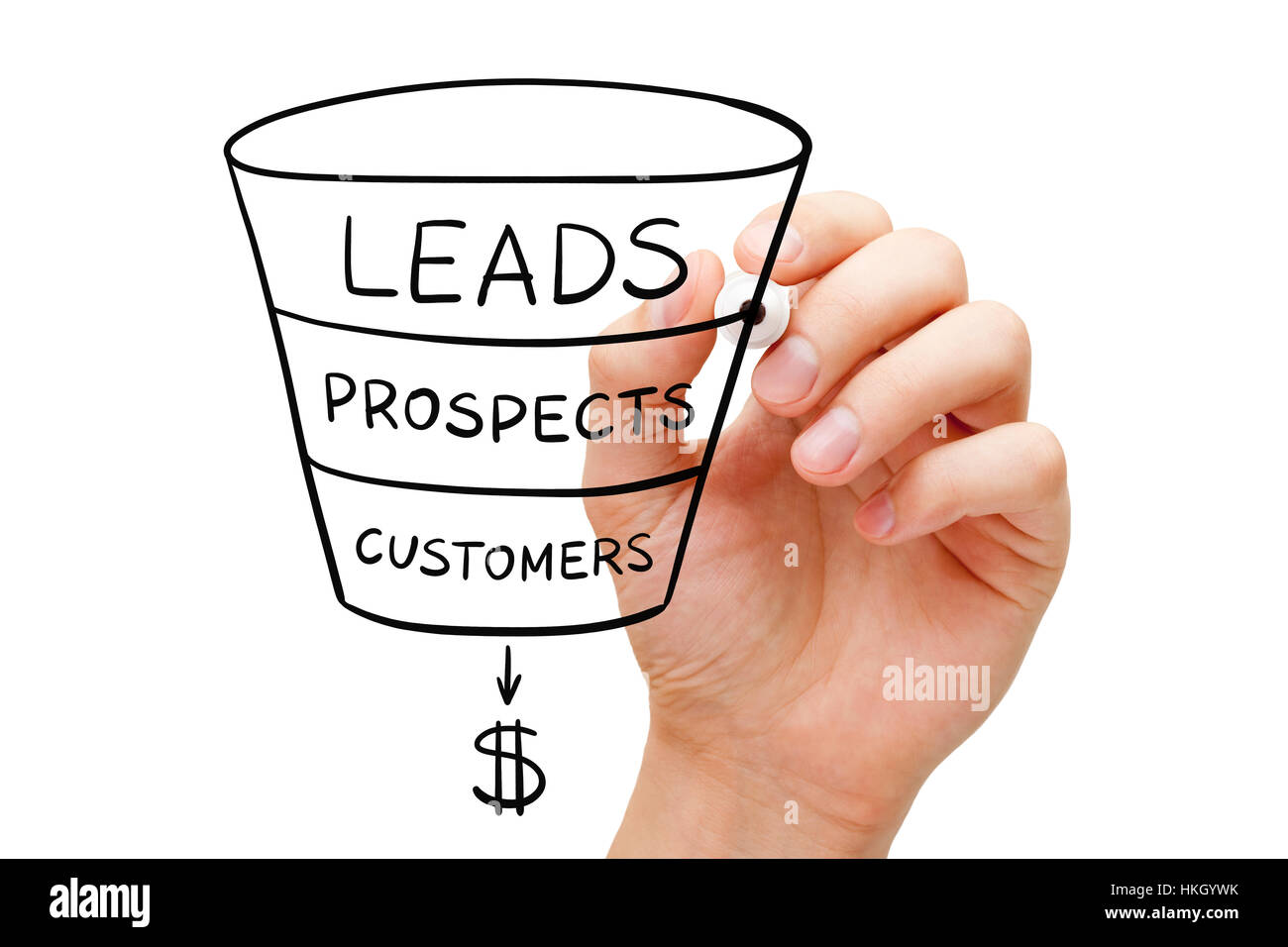 Disegno a mano imbuto di vendita la concezione di business con pennarello nero su trasparente vetro bordo. Foto Stock