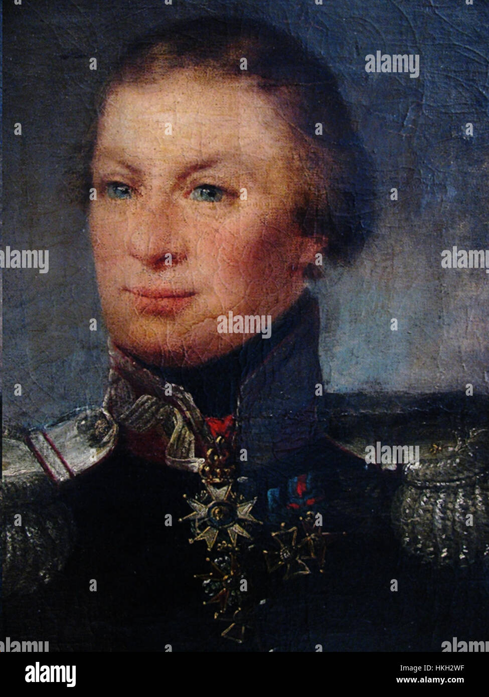 Un ritratto di Jan Krukowiecki, una figura storica significativa, forse legata alla storia militare o politica in Polonia. Questa opera d'arte mette in risalto lo stile della ritrattistica del XIX secolo, mostrando lo status sociale e la personalità del sitter. Foto Stock