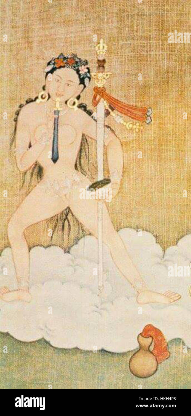 Mekhala, una figura della mitologia del sud-est asiatico, è raffigurata in questa opera. Nota per la sua associazione con il mare, Mekhala è ritratta nell'arte tradizionale, catturando il suo significato mitologico e la sua connessione con gli elementi dell'acqua. Foto Stock