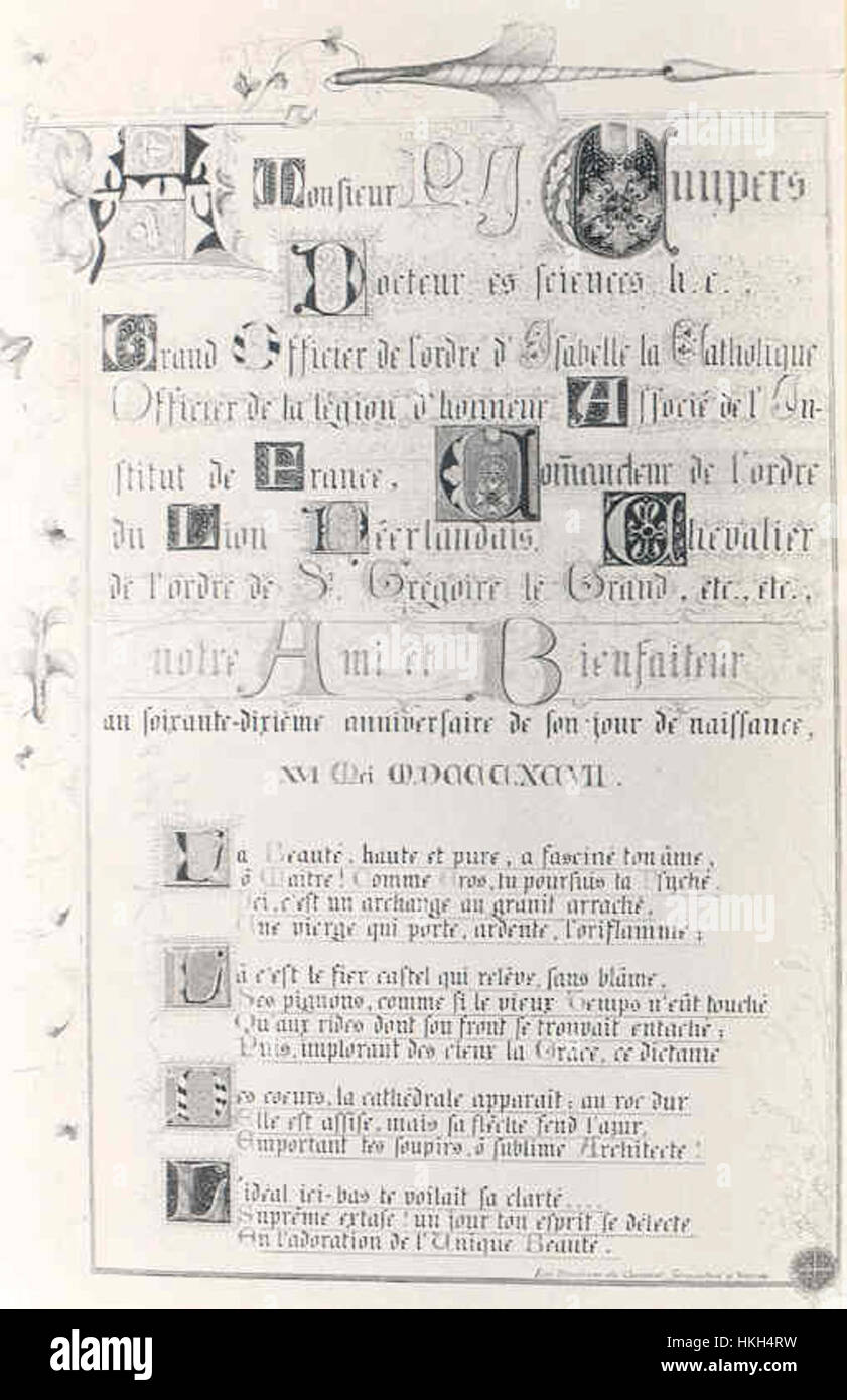 Poesia commemorazione del settantesimo compleanno di Pierre Cuypers da Orsoline du Convento Gerusalemme Cuypershuis 0461 Foto Stock