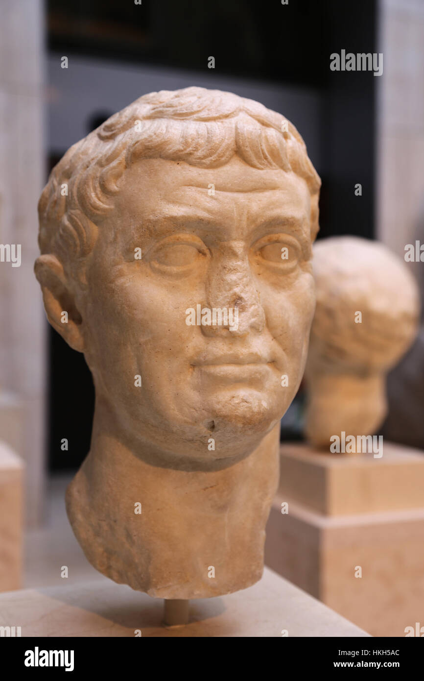Marcus Antonius (83-30 a.C.). Politico romano e generale. Repubblica romana. Busto. Il marmo. 42-31 BC. Spagna. Foto Stock