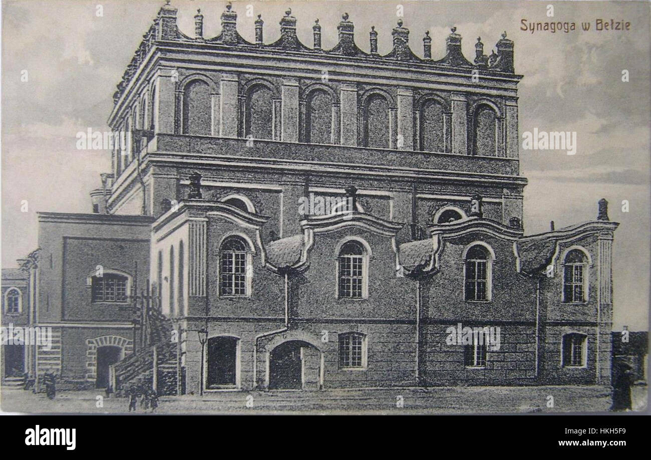 Un dipinto raffigurante la Sinagoga di Belz, che cattura la bellezza architettonica e il significato culturale di questo edificio religioso. La sinagoga è un simbolo importante nella storia ebraica. Foto Stock