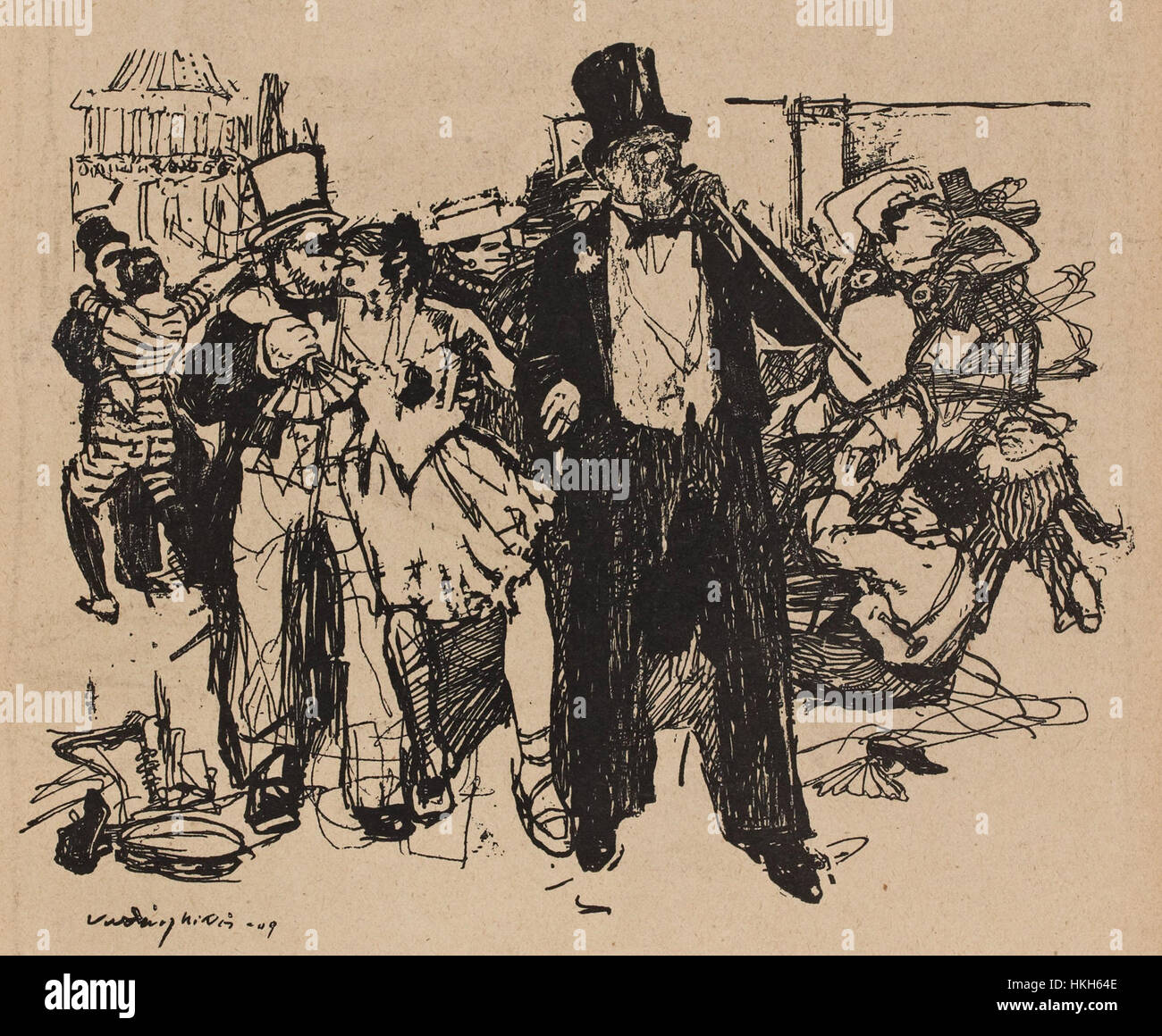 "L'Assiette au Beurre" presenta l'illustrazione di Miklos Vadasz di "Les p'tits jeun' hommes" (i giovani uomini), mostrando rappresentazioni satiriche e caricaturate della società francese all'inizio del XX secolo, riflettendo il clima sociale e politico dell'epoca. Foto Stock