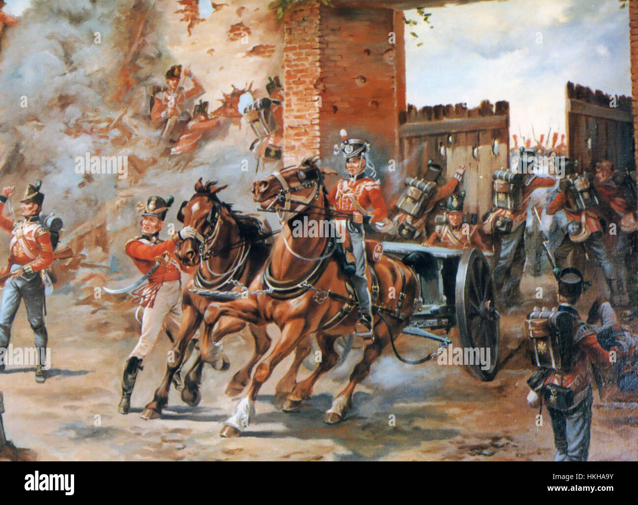 Battaglia di Waterloo la chiusura delle porte di Hougoumont 18 Giugno 1815. Artista sconosciuto Foto Stock