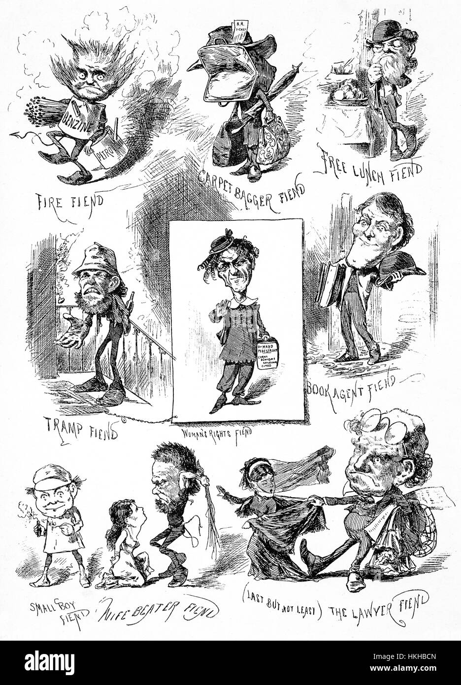 1879: una selezione di caricature di ben noti e discutibili New York tipi del tardo XIX secolo,New York City, Stati Uniti d'America. Foto Stock