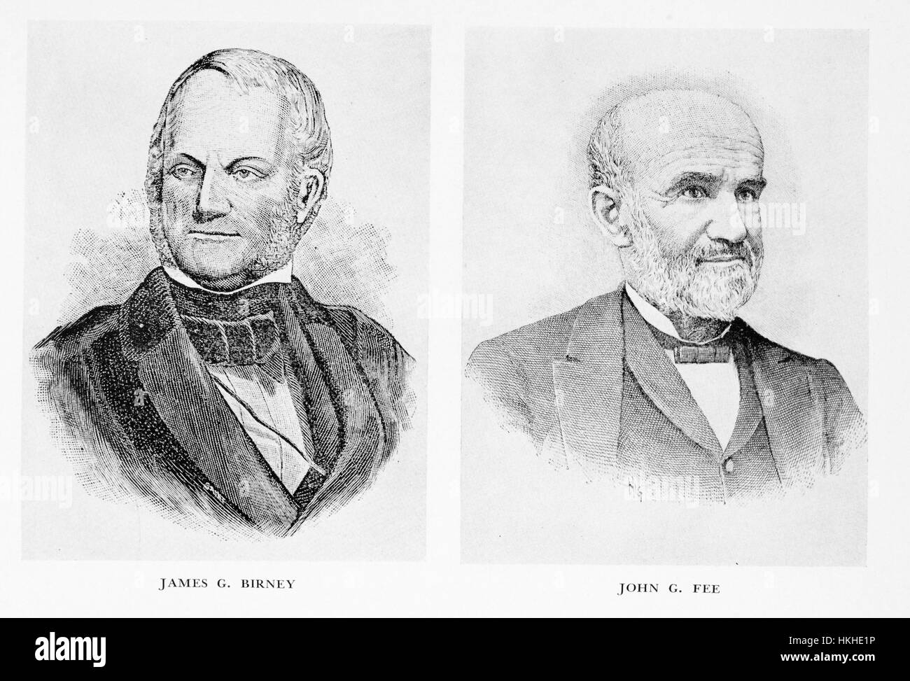 Inciso, fianco a fianco i ritratti di James G Birney, una abolizionista, politico e giurista nato a Danville, Kentucky, nel 1836, ha iniziato la sua verità pubblicazione settimanale di Cincinnati, Ohio intitolato il filantropo, fu due volte gli Stati Uniti il candidato presidenziale per l'anti-schiavitù libertà partito, e John G a pagamento, una abolizionista, ministro ed educatore, fondatore della città di Berea, Kentucky, e Berea College (1855), il primo negli Stati Uniti Sud con interracial e coeducational ammissioni, 1940. Dalla Biblioteca Pubblica di New York. Foto Stock