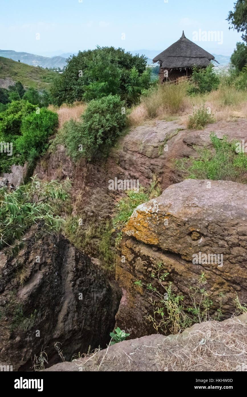 Scavato nella roccia chiesa di Lalibela (Patrimonio Mondiale dell'UNESCO), Etiopia Foto Stock