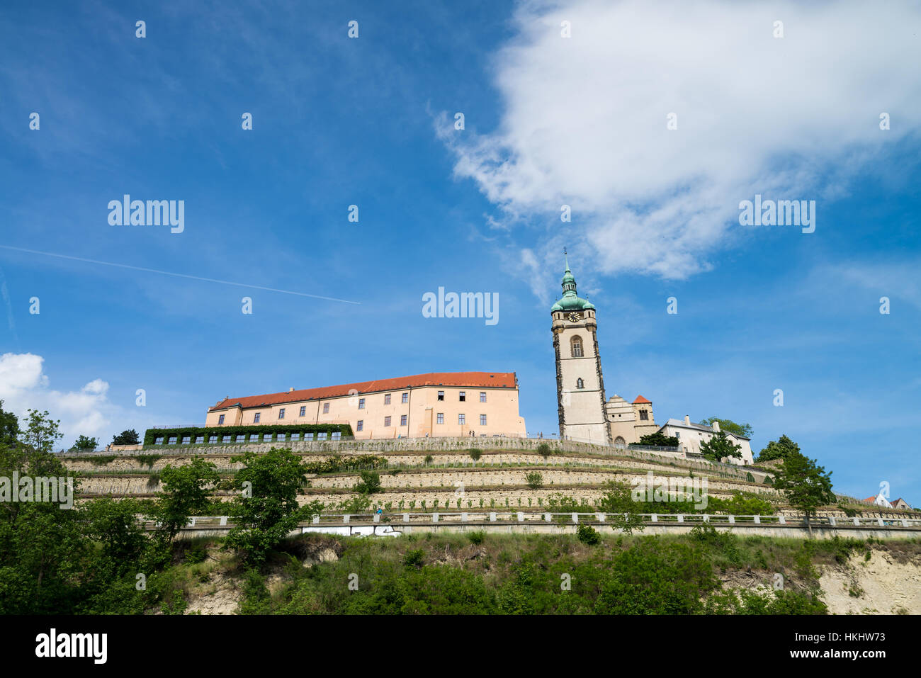 Castello Mělník oltre il fiume Elba, Melnik, Repubblica Ceca, Central Bohemia Repubblica Ceca, Europa Foto Stock