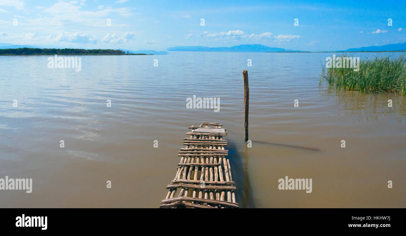 Zattera di bambù sul lago Shalla, Abijatta-Shalla Lakes National Park, Etiopia Foto Stock