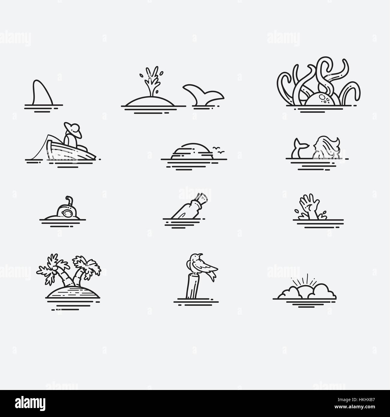 Varie cose sulla superficie del mare Illustrazione Vettoriale