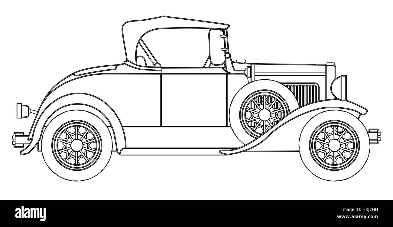 Uno della prima produzione di veicoli a motore su uno sfondo bianco Illustrazione Vettoriale