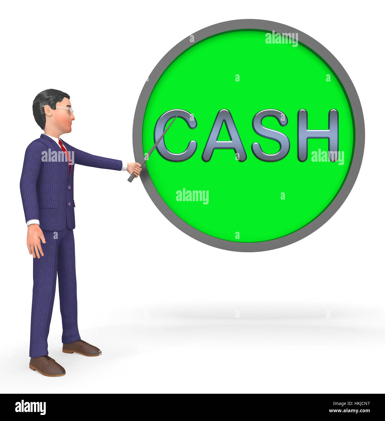 Pulsante contanti segno mostra monete valuta il rendering 3D Foto Stock