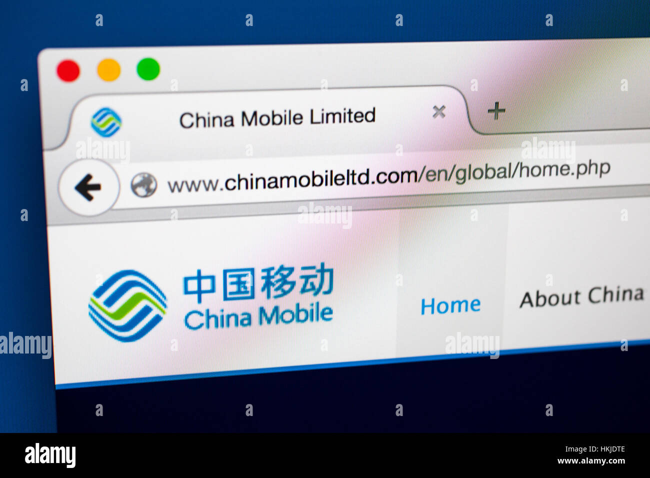 LONDON, Regno Unito - 21 OTTOBRE 2015: La homepage ufficiale di China Mobile Communications Corporation sito web, il 21 ottobre 2015. Foto Stock
