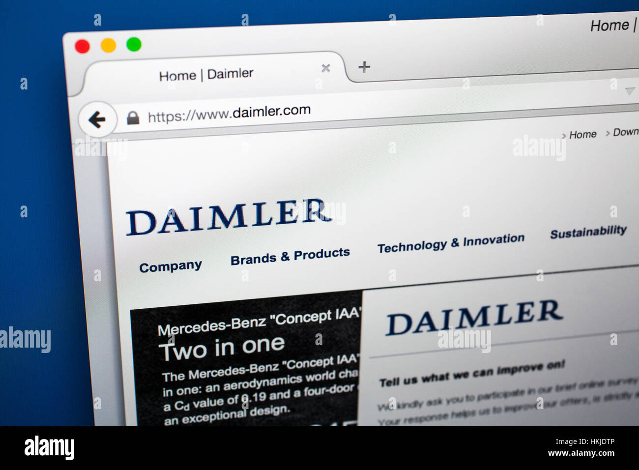 LONDON, Regno Unito - 21 OTTOBRE 2015: La homepage ufficiale di sito Daimler, il 21 ottobre 2015. Foto Stock