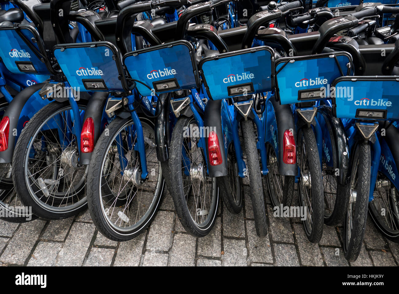 Il Citi bike bike sharing depot, New York City Foto Stock