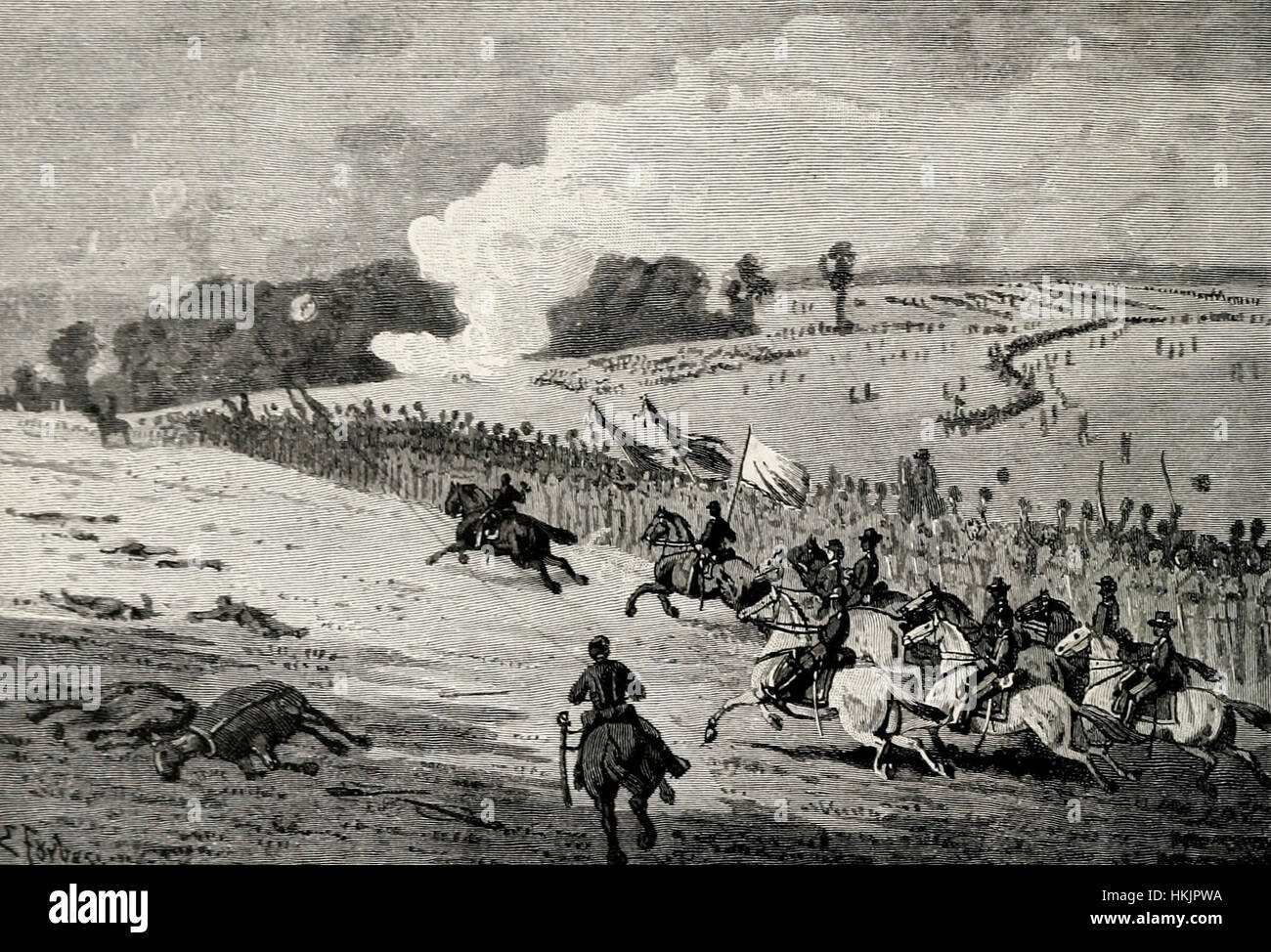 Generale McClellan a cavallo della linea di battaglia di Antietam durante gli Stati Uniti dalla guerra civile Foto Stock