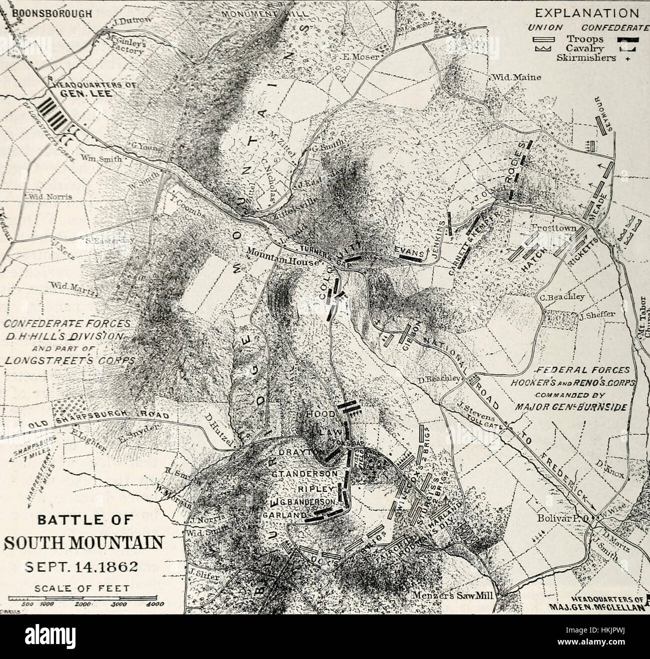 Mappa della Battaglia di South Mountain, 14 settembre 1862. USA LA GUERRA CIVILE Foto Stock