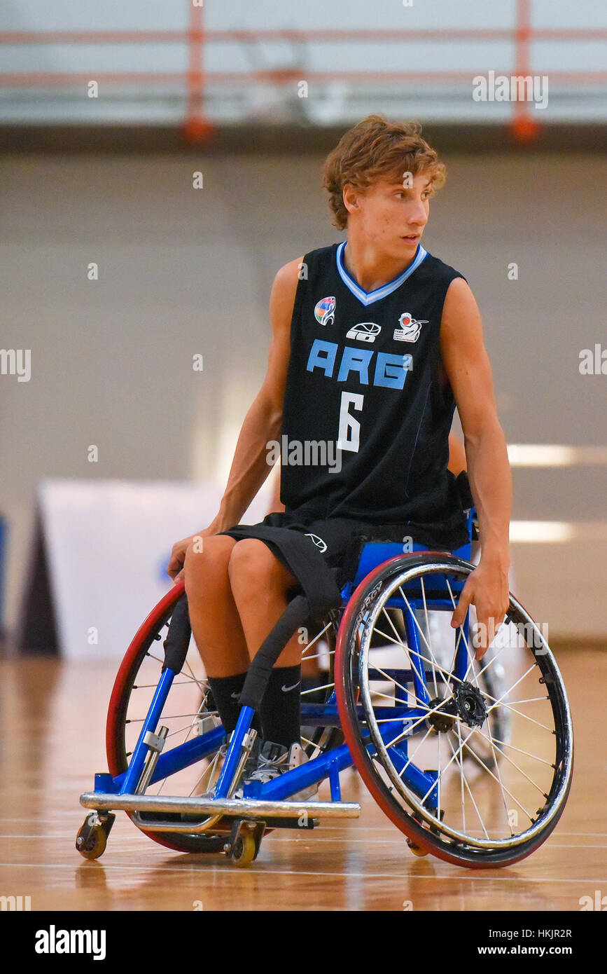 Buenos Aires, Argentina. 27 gen, 2017. Brasile - Argentina basket in carrozzella gioco durante le Americhe Championship 2017. Foto Stock