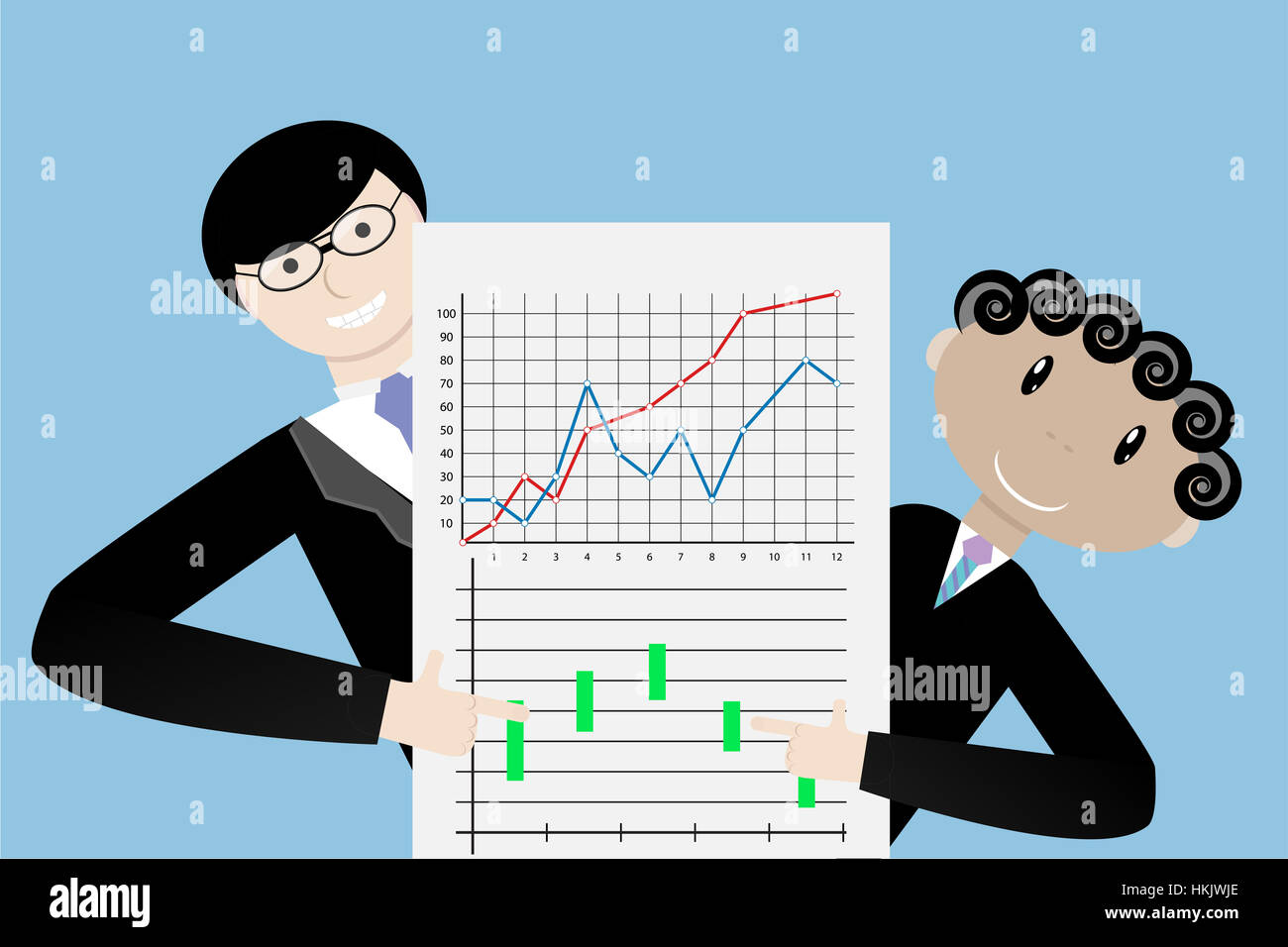 Squadra presenti indici di successo. Presentazione grafico e grafico, illustrazione vettoriale Foto Stock