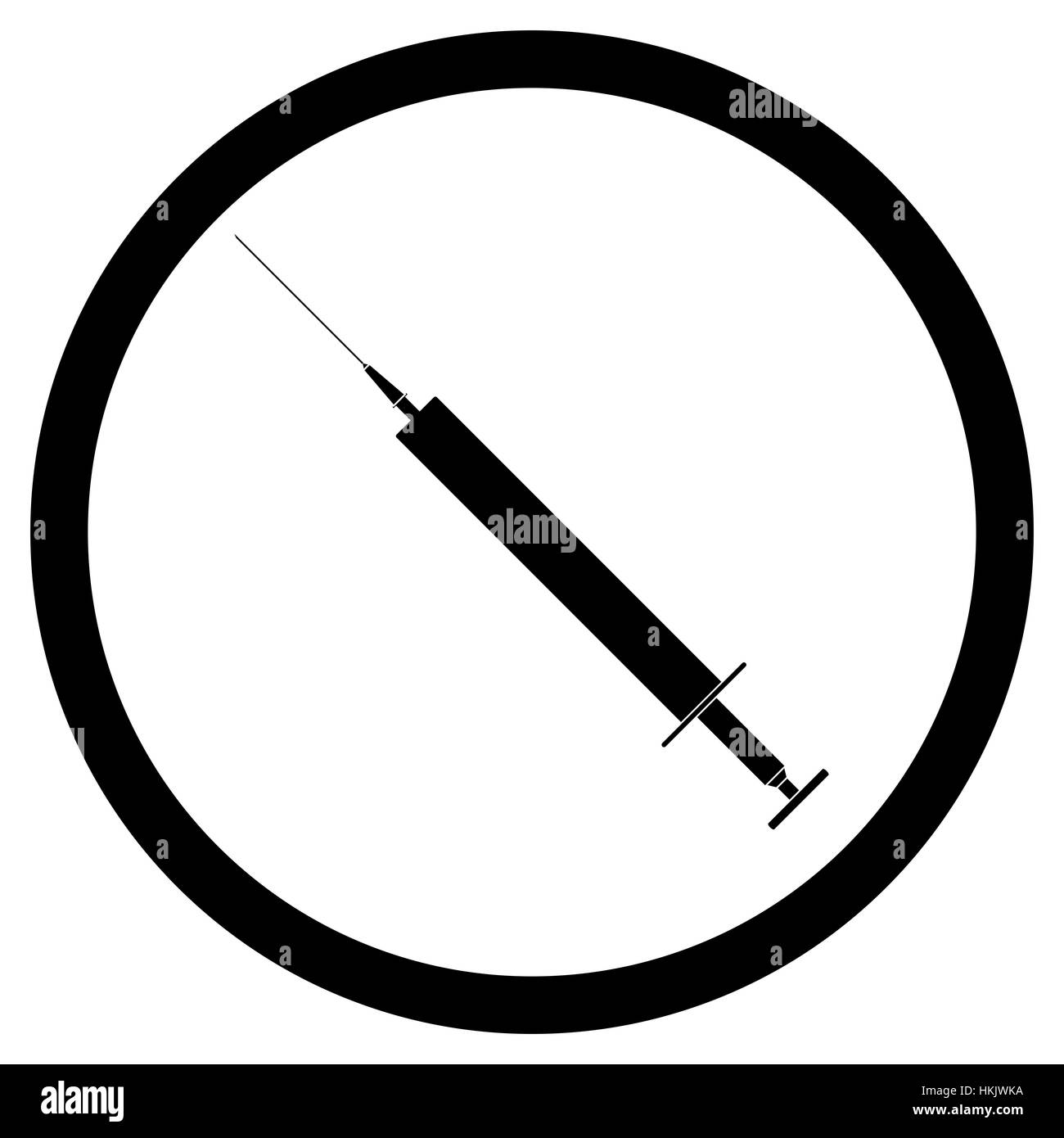 Vettore di siringa nero piatto bianco. Di vaccini e antibiotici, strumento medicale con ago illustrazione Foto Stock