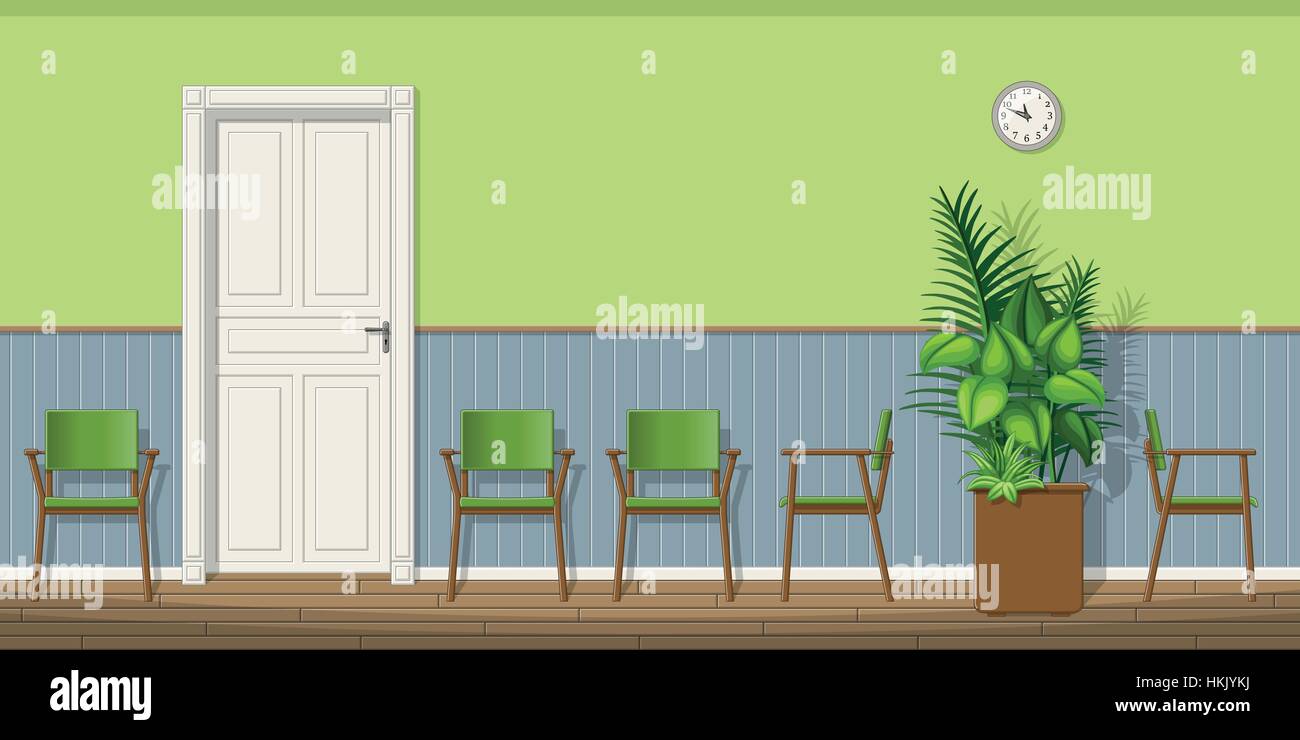 Illustrazione di una sala di attesa con sedie Illustrazione Vettoriale