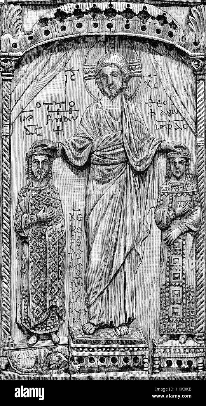 Ottone II, 955 - 983, Imperatore del Sacro Romano Impero e di sua moglie Theophano unto come Imperatore e l'Imperatrice Foto Stock