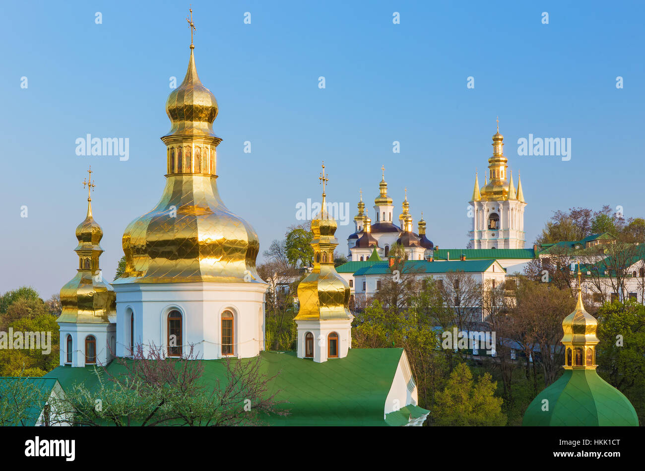 Visualizza in Pechersk Lavra torri a Kiev, Ucraina Foto Stock
